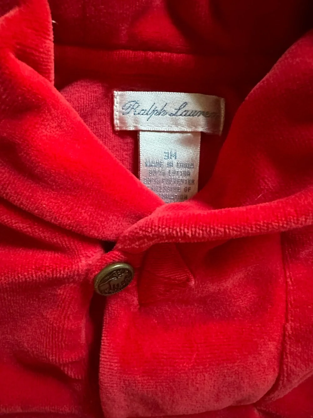 Ralph Lauren Red Velour Footed One-Piece